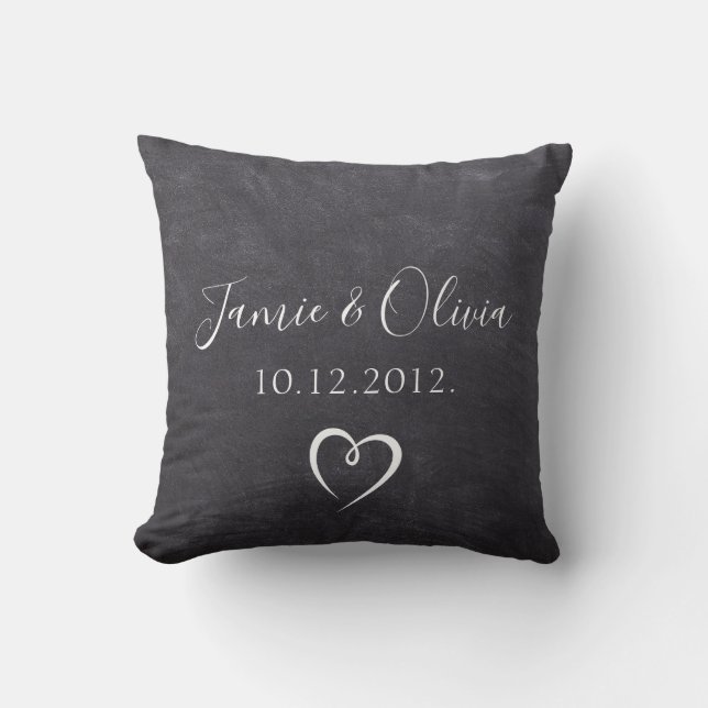 Chalkboard Couple names Wedding date Cushion (Front)