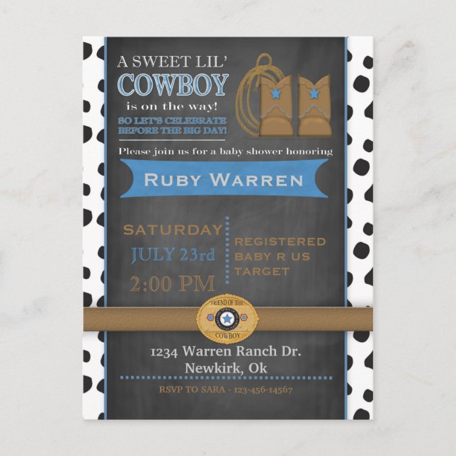 Chalkboard Cowboy Baby Shower Invitation (Front)