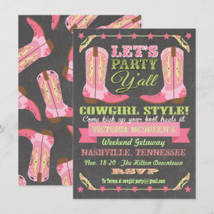 Chalkboard Cowgirl Bachelorette Weekend Getaway Invitation