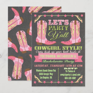 Chalkboard Cowgirl Western Bachelorette Party Invitation