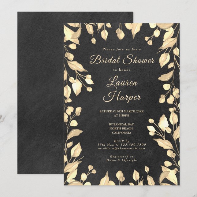 Chalkboard Cream Floral Bridal Shower Invitation (Front/Back)