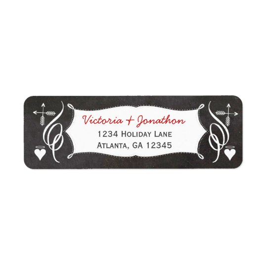 Chalkboard Crossed Arrows Hearts Retro Cuteness Return Address Label
