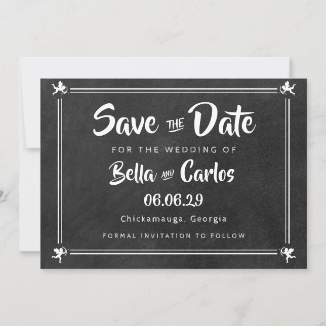 Chalkboard Cupids Save the Date (Front)