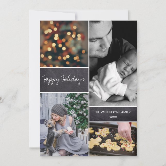 Chalkboard Customised Multiple Photo Christmas Holiday Card (Front)
