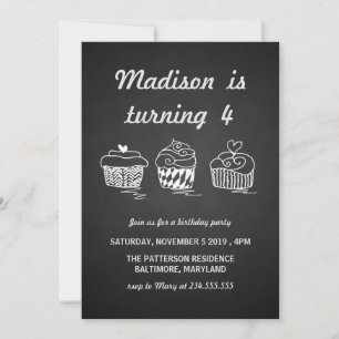 Chalkboard Cute Cupcakes Heart Birthday Party Invitation