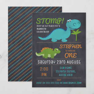 Chalkboard Cute Dinosaurs Birthday Invitation