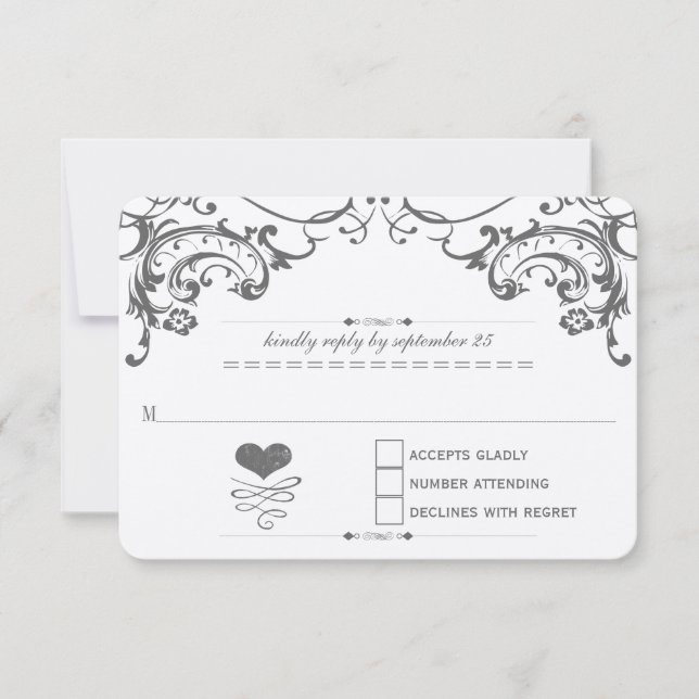 Chalkboard Cute Heart Initials Typography RSVP (Front)
