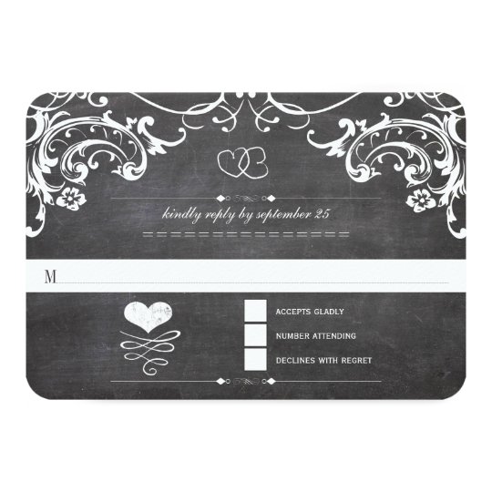 Chalkboard Cute Heart Initials Typography RSVP Card