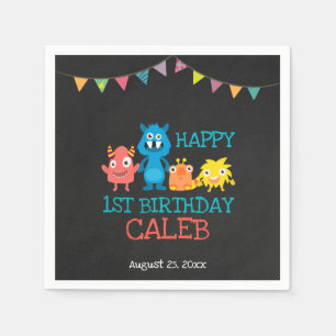Chalkboard cute Monsters First Birthday Boys Party Napkin