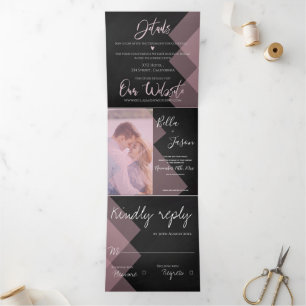 Chalkboard Cute Pastel Multi Photo Wedding Tri-Fold Invitation
