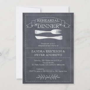 Chalkboard Cutlery Rehearsal Dinner Invitation