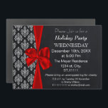 Chalkboard damask red bow Holiday party Invitation<br><div class="desc">Chalkboard damask red bow,  festive,   Holiday Dinner, Christmas Holiday party Invitation</div>