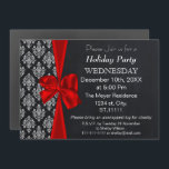 Chalkboard damask red bow Holiday party Invitation<br><div class="desc">Chalkboard damask red bow,  festive,   Holiday Dinner, Christmas Holiday party Invitation</div>