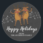 Chalkboard  Dancing Reindeer Christmas Sticker<br><div class="desc">Cute dancing reindeer Happy Holidays Sticker set on a chalkboard background.</div>