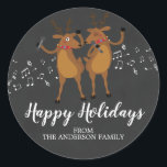 Chalkboard  Dancing Reindeer Christmas Sticker<br><div class="desc">Cute dancing reindeer Happy Holidays Sticker set on a chalkboard background.</div>