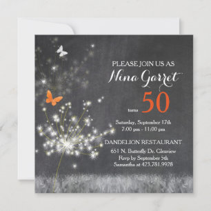 Chalkboard Dandelion 50th Birthday Party Invitation