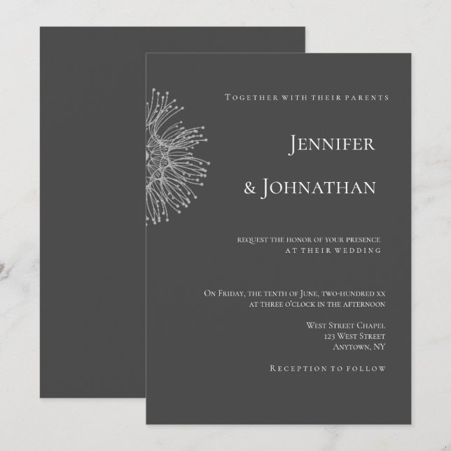 Chalkboard dandelion modern wedding invitations (Front/Back)