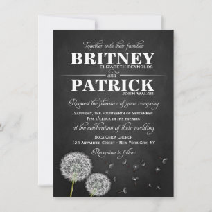 Chalkboard Dandelion Vintage Wedding Invitations