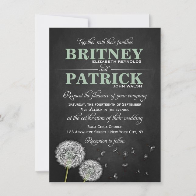Chalkboard Dandelion Vintage Wedding Invitations (Front)