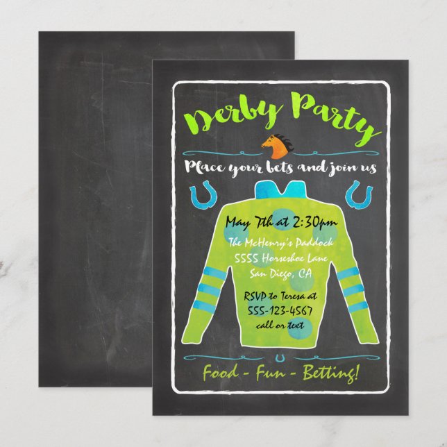 Chalkboard Derby Horse Racing Party Invitation (Front/Back)