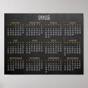 Chalkboard Design 2025 Calendar Poster