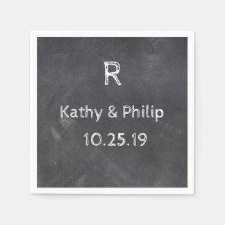 Chalkboard Design Rustic Wedding Monogram Names Napkin