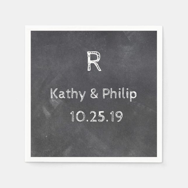 Chalkboard Design Rustic Wedding Monogram Names Napkin (Front)