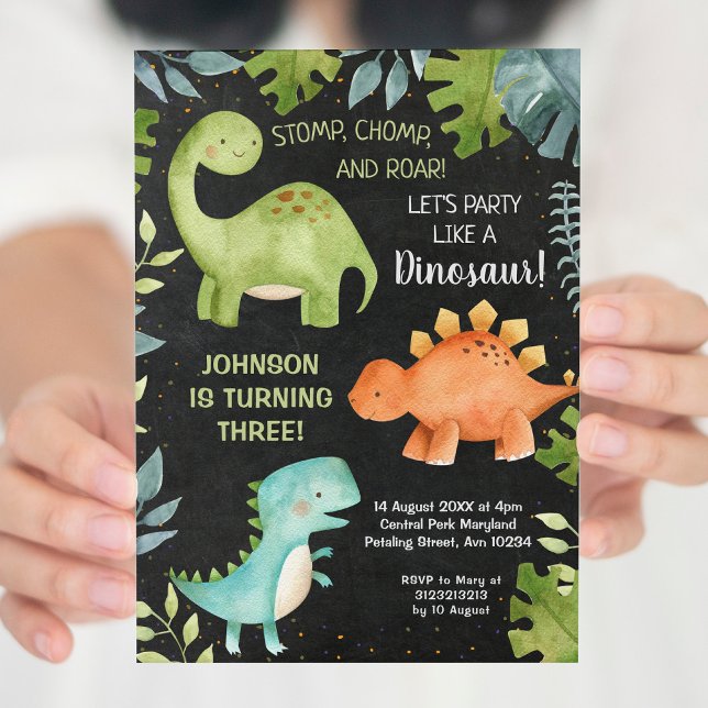 Chalkboard Dinosaur Birthday Invitation (Creator Uploaded)