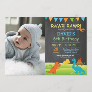 Chalkboard Dinosaur Birthday Invitation Dino Party