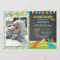Chalkboard Dinosaur Birthday Invitation Dino Party