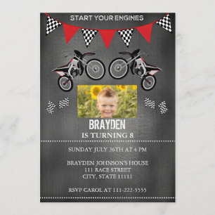 Chalkboard Dirt Bike Photo Birthday Invitation