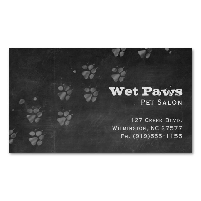 Chalkboard Dog Grooming Services Magnetic Business Card (Front)