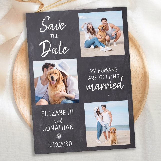 Chalkboard Dog Wedding Photo Collage Save The Date (Creator Uploaded)