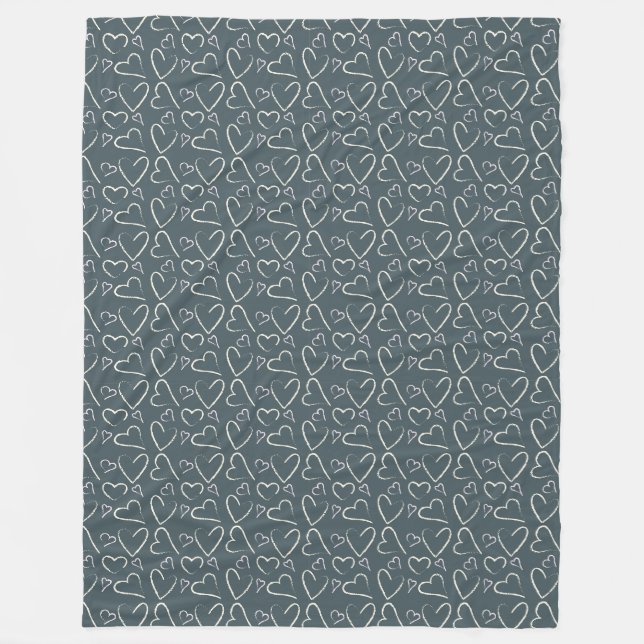 Chalkboard Doodle Hearts Pattern Fleece Blanket (Front)