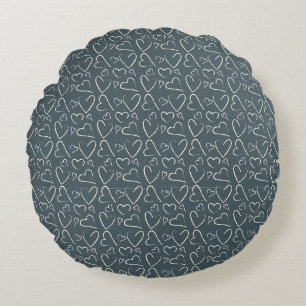 Chalkboard Doodle Hearts Pattern Round Cushion
