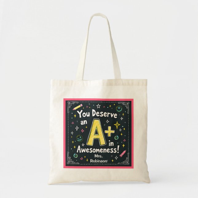 Chalkboard Doodle Tote Bag - A+ in Awesomeness! (Front)