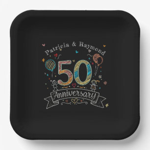 Chalkboard Doodles 50th Anniversary Personalised Paper Plate
