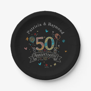 Chalkboard Doodles 50th Anniversary Personalised Paper Plate