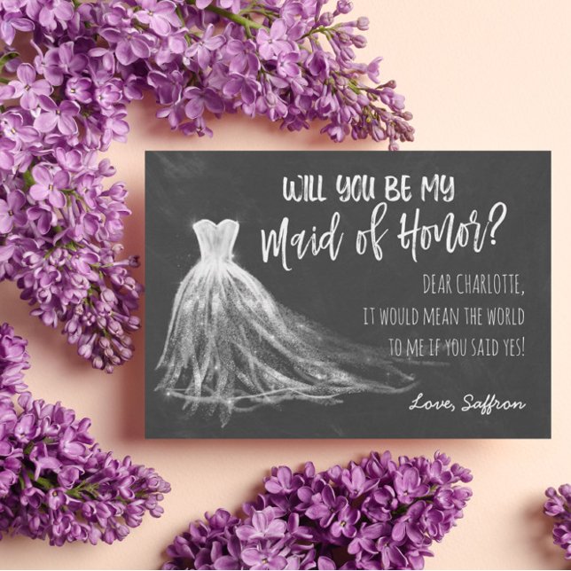 Chalkboard Drawing Wedding Dress - Maid of Honour Invitation (Creator Uploaded)