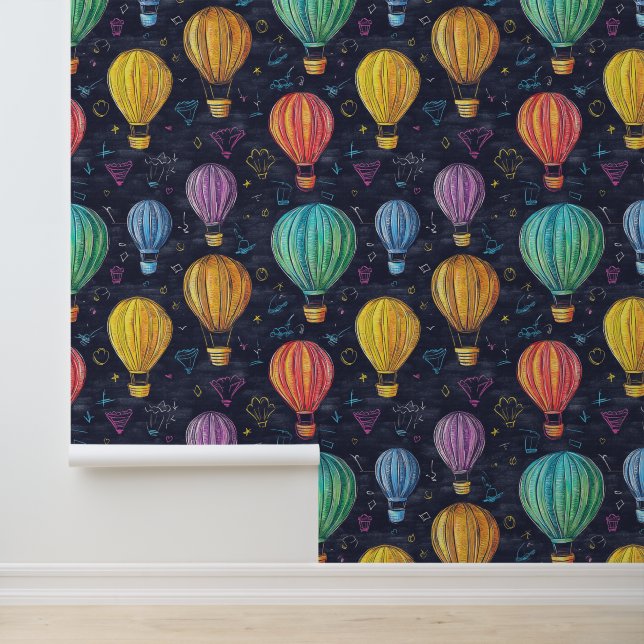 Chalkboard Drawings Colourful Hot Air Balloon Wallpaper (Application)