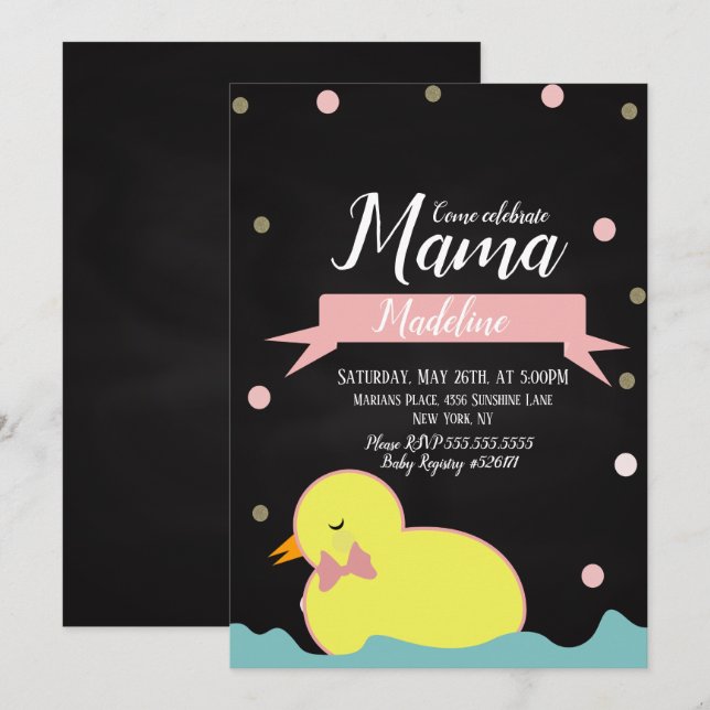 Chalkboard Duck Aquatic Faux Gold Baby Shower Invitation (Front/Back)