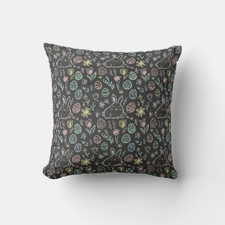 Chalkboard Easter Bunny Doodle Pattern Cushion