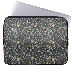 Chalkboard Easter Bunny Doodle Pattern Laptop Sleeve