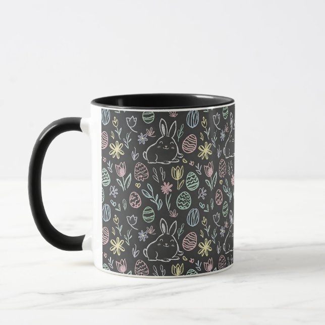 Chalkboard Easter Bunny Doodle Pattern Mug (Left)