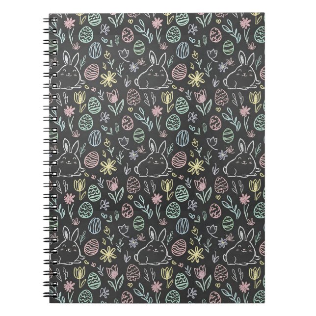 Chalkboard Easter Bunny Doodle Pattern Notebook (Front)