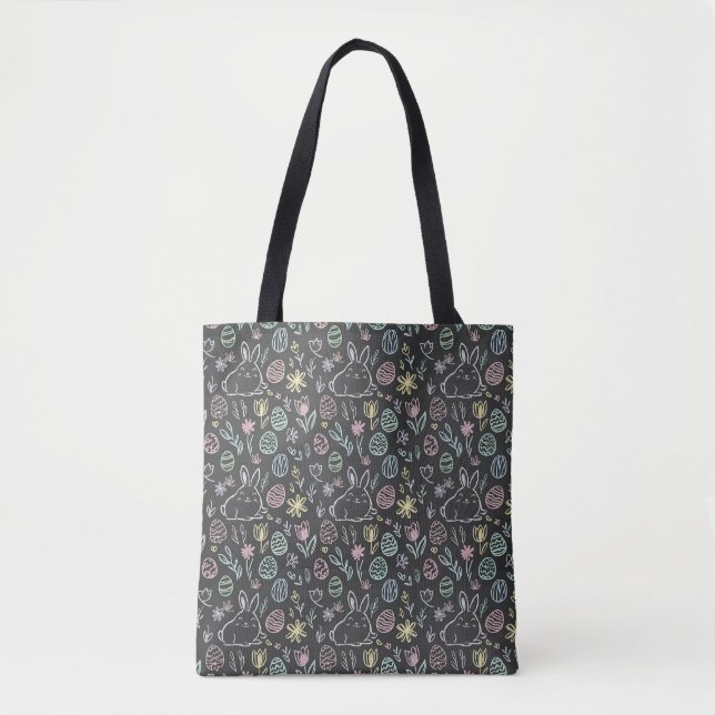 Chalkboard Easter Bunny Doodle Pattern Tote Bag (Front)