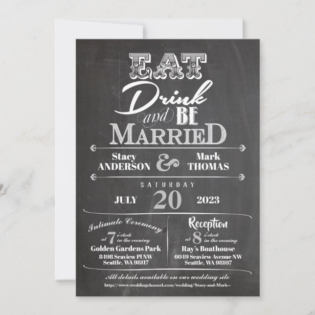 Chalkboard Eat Drink and Be Married Wedding Invitation (Front)