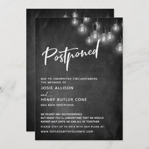 Chalkboard Edison Lights Postponed Wedding Invitation