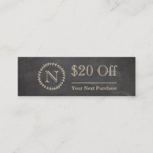 Chalkboard Elegant Monogram Mini Discount Card