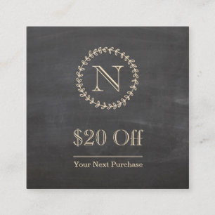 Chalkboard Elegant Monogram Square Discount Card